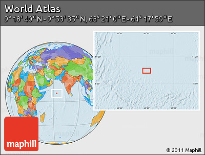 Political Location Map of the Area around 9° 36' 8" N, 63° 49' 30" E