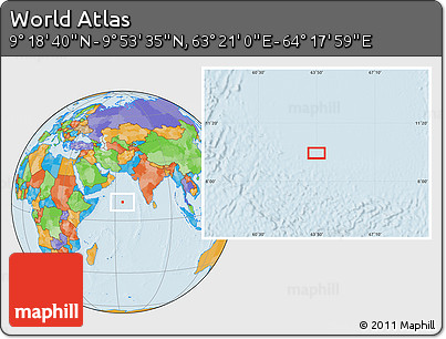Political Location Map of the Area around 9° 36' 8" N, 63° 49' 30" E
