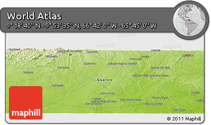 Physical Panoramic Map of the Area around 9° 36' 8" N, 66° 13' 29" W