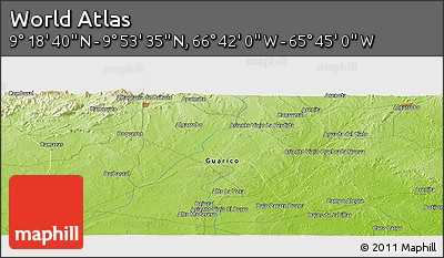 Physical Panoramic Map of the Area around 9° 36' 8" N, 66° 13' 29" W