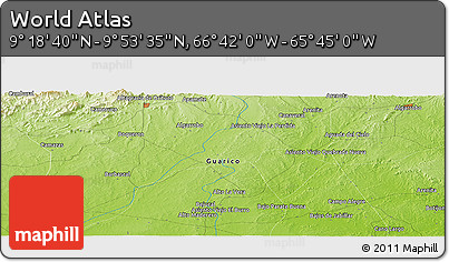 Physical Panoramic Map of the Area around 9° 36' 8" N, 66° 13' 29" W