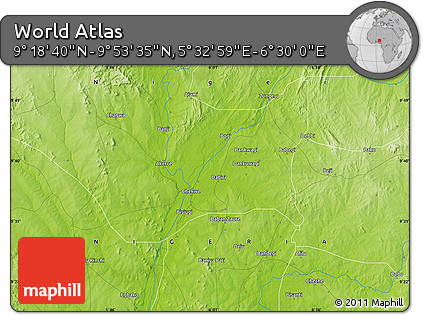 Physical Map of the Area around 9° 36' 8" N, 6° 1' 30" E
