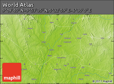 Physical Map of the Area around 9° 36' 8" N, 6° 1' 30" E