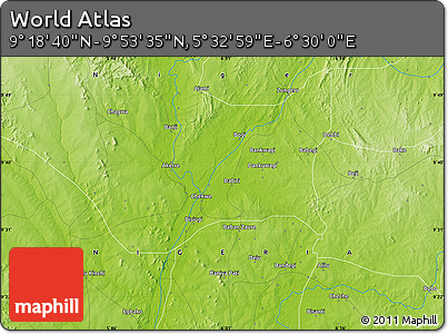 Physical Map of the Area around 9° 36' 8" N, 6° 1' 30" E