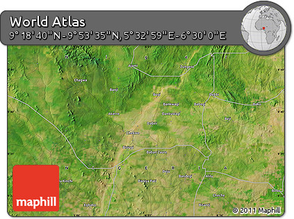 Satellite Map of the Area around 9° 36' 8" N, 6° 1' 30" E