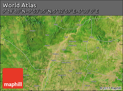Satellite Map of the Area around 9° 36' 8" N, 6° 1' 30" E