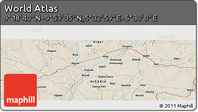 Shaded Relief Panoramic Map of the Area around 9° 36' 8" N, 6° 1' 30" E