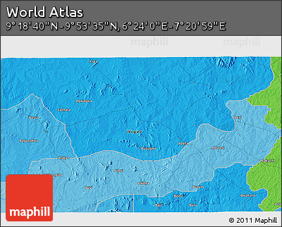 Political 3D Map of the Area around 9° 36' 8" N, 6° 52' 30" E