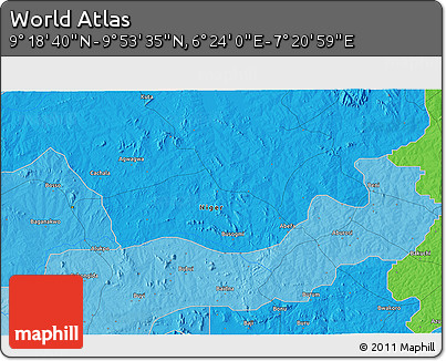 Political 3D Map of the Area around 9° 36' 8" N, 6° 52' 30" E