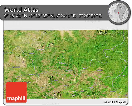 Satellite 3D Map of the Area around 9° 36' 8" N, 6° 52' 30" E