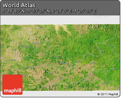 Satellite 3D Map of the Area around 9° 36' 8" N, 6° 52' 30" E