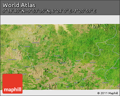 Satellite 3D Map of the Area around 9° 36' 8" N, 6° 52' 30" E