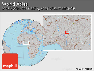 Gray Location Map of the Area around 9° 36' 8" N, 6° 52' 30" E