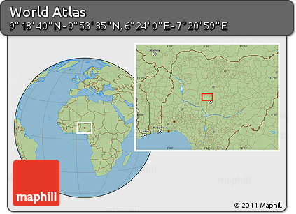 Savanna Style Location Map of the Area around 9° 36' 8" N, 6° 52' 30" E