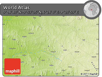 Physical Map of the Area around 9° 36' 8" N, 6° 52' 30" E
