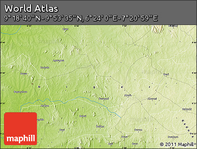 Physical Map of the Area around 9° 36' 8" N, 6° 52' 30" E