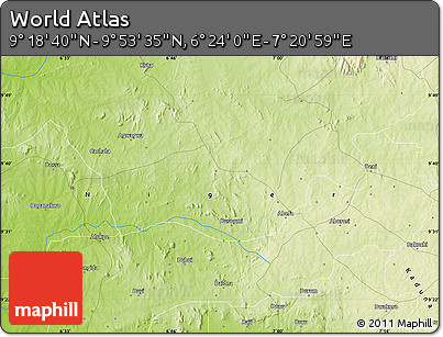 Physical Map of the Area around 9° 36' 8" N, 6° 52' 30" E
