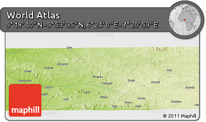 Physical Panoramic Map of the Area around 9° 36' 8" N, 6° 52' 30" E