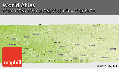 Physical Panoramic Map of the Area around 9° 36' 8" N, 6° 52' 30" E