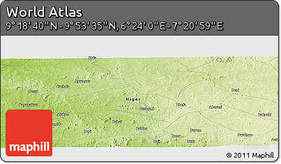 Physical Panoramic Map of the Area around 9° 36' 8" N, 6° 52' 30" E