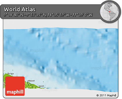 Physical 3D Map of the Area around 9° 36' 8" N, 78° 7' 30" W