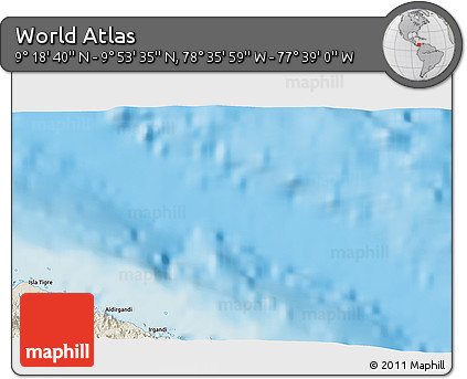 Shaded Relief 3D Map of the Area around 9° 36' 8" N, 78° 7' 30" W