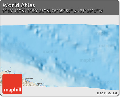 Shaded Relief 3D Map of the Area around 9° 36' 8" N, 78° 7' 30" W