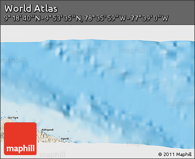 Shaded Relief 3D Map of the Area around 9° 36' 8" N, 78° 7' 30" W