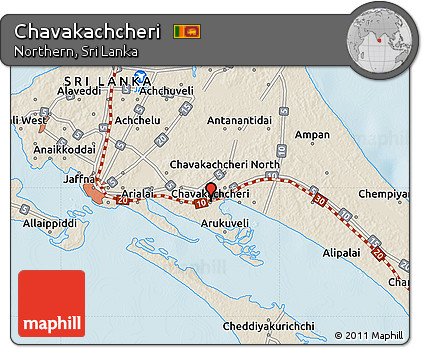 Shaded Relief Map of Chavakachcheri