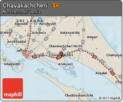 Shaded Relief Map of Chavakachcheri