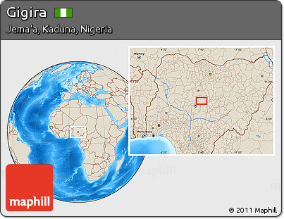 Shaded Relief Location Map of Gigira
