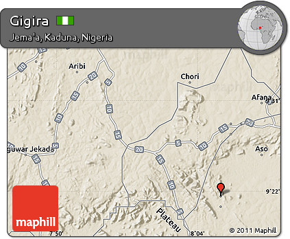 Shaded Relief Map of Gigira