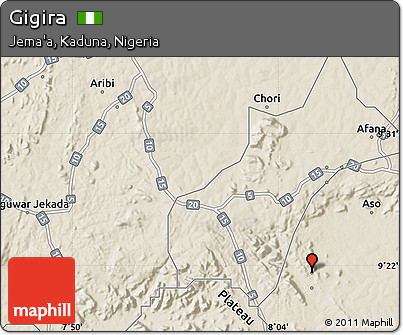 Shaded Relief Map of Gigira