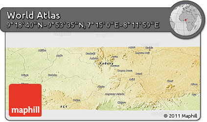 Physical Panoramic Map of the Area around 9° 36' 8" N, 7° 43' 29" E