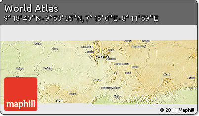 Physical Panoramic Map of the Area around 9° 36' 8" N, 7° 43' 29" E