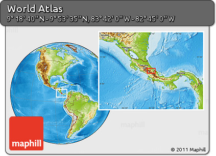 Physical Location Map of the Area around 9° 36' 8" N, 83° 13' 29" W