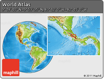 Physical Location Map of the Area around 9° 36' 8" N, 83° 13' 29" W