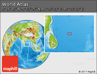 Physical Location Map of the Area around 9° 36' 8" N, 85° 4' 29" E