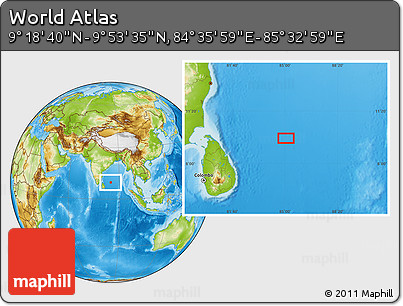 Physical Location Map of the Area around 9° 36' 8" N, 85° 4' 29" E