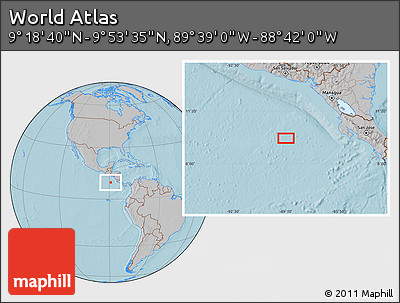 Gray Location Map of the Area around 9° 36' 8" N, 89° 10' 30" W, hill shading