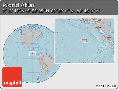 Gray Location Map of the Area around 9° 36' 8" N, 89° 10' 30" W, hill shading