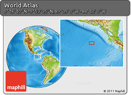 Physical Location Map of the Area around 9° 36' 8" N, 89° 10' 30" W