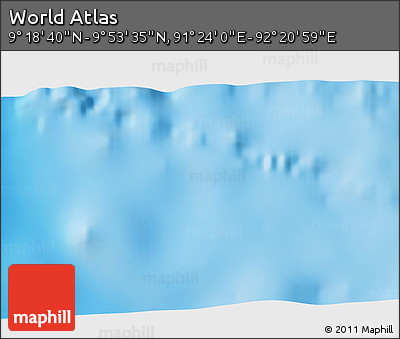 Physical 3D Map of the Area around 9° 36' 8" N, 91° 52' 30" E
