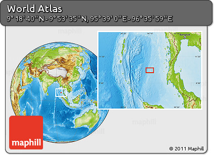 Physical Location Map of the Area around 9° 36' 8" N, 96° 7' 30" E