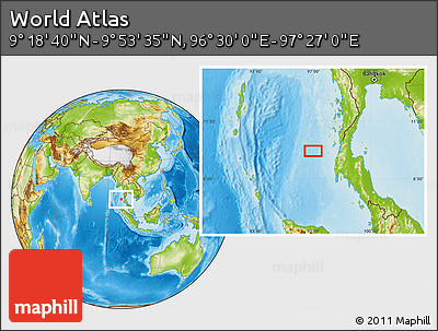 Physical Location Map of the Area around 9° 36' 8" N, 96° 58' 29" E