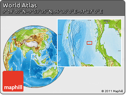 Physical Location Map of the Area around 9° 36' 8" N, 96° 58' 29" E