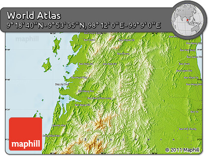 Physical Map of the Area around 9° 36' 8" N, 98° 40' 30" E