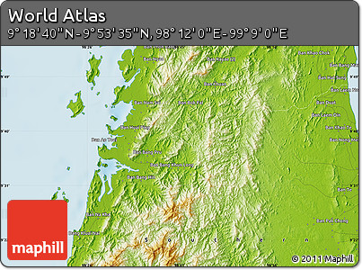 Physical Map of the Area around 9° 36' 8" N, 98° 40' 30" E