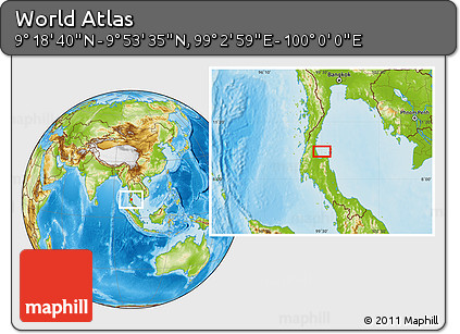 Physical Location Map of the Area around 9° 36' 8" N, 99° 31' 30" E