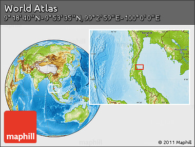 Physical Location Map of the Area around 9° 36' 8" N, 99° 31' 30" E